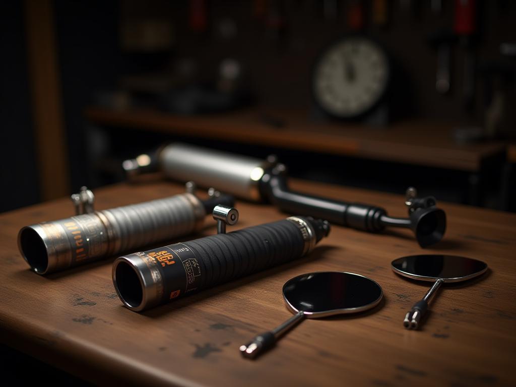 Collection of aftermarket motorcycle accessories produced in-house