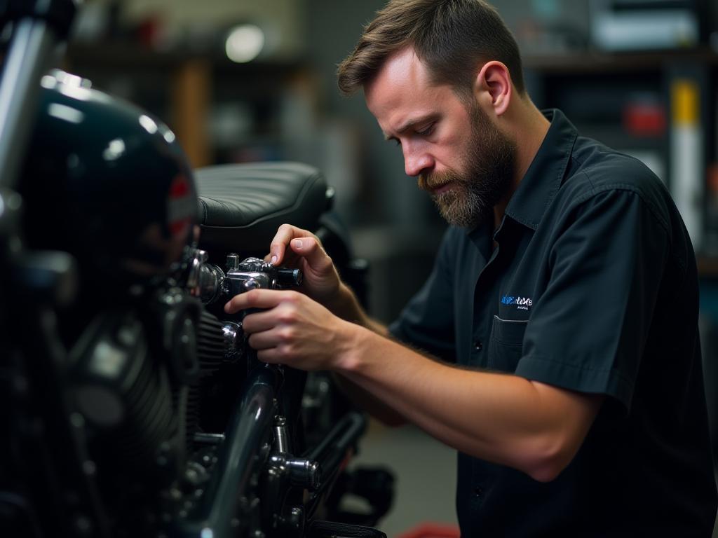 Experienced mechanic tuning a high-performance motorcycle